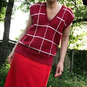 Red White Plaid Sweater Vest - Vintage 1980s - M